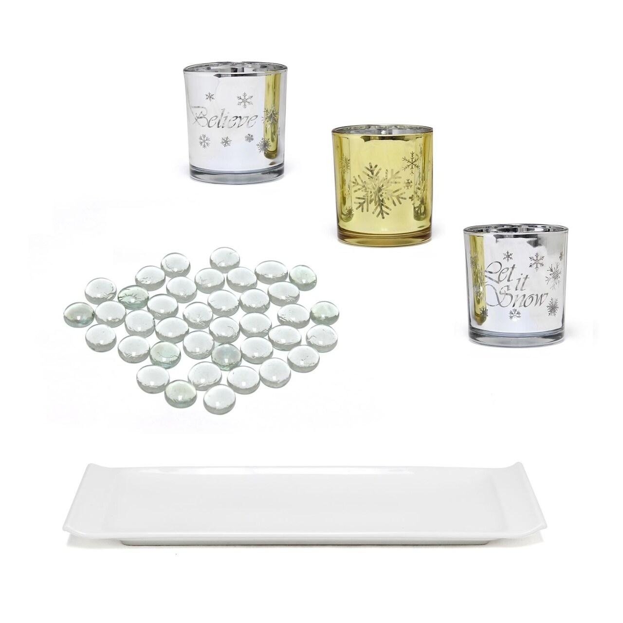 Mod Lighting and Decor 5-Piece Christmas Candle Holder Display Set - 14" - Silver and Gold